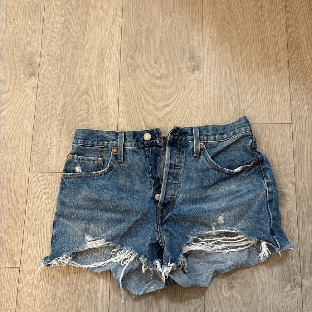 Levi's Blue Jean Shorts Distressed Frayed Hem